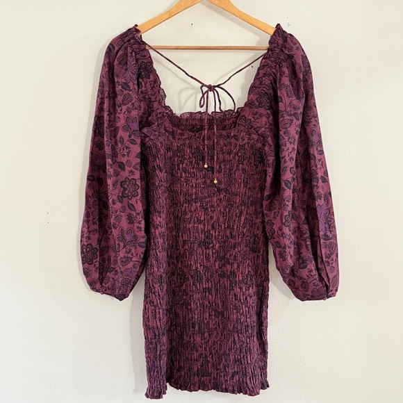 Free People Floral-print Smock It to Me Balloon-Sleeve Mini Dress Small - Picture 4 of 13